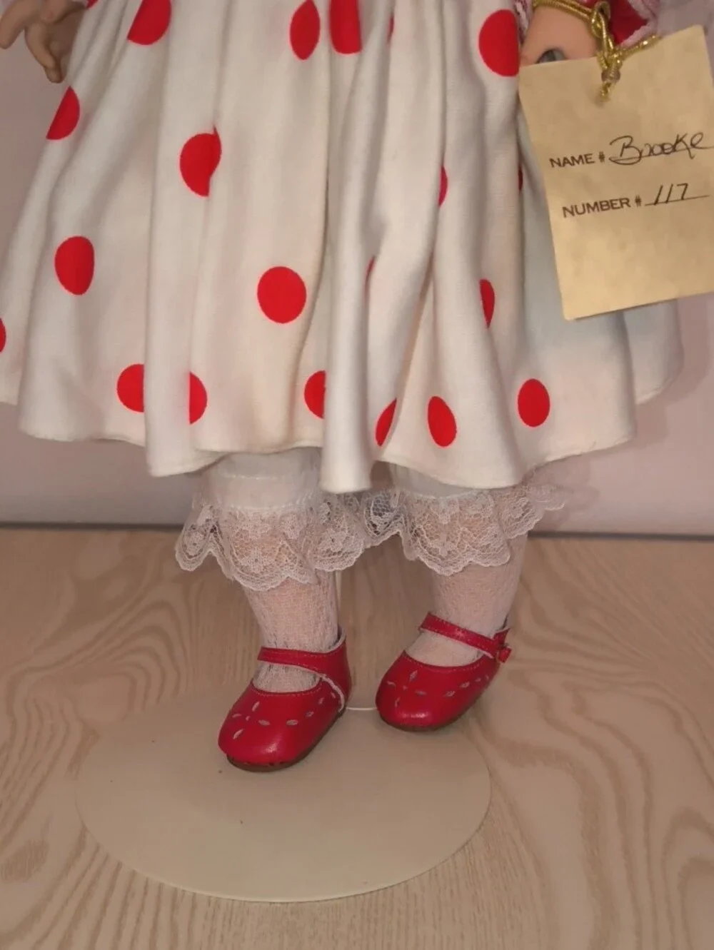 Porcelain Doll In Classic Red and White Polka Dot Dress - 20